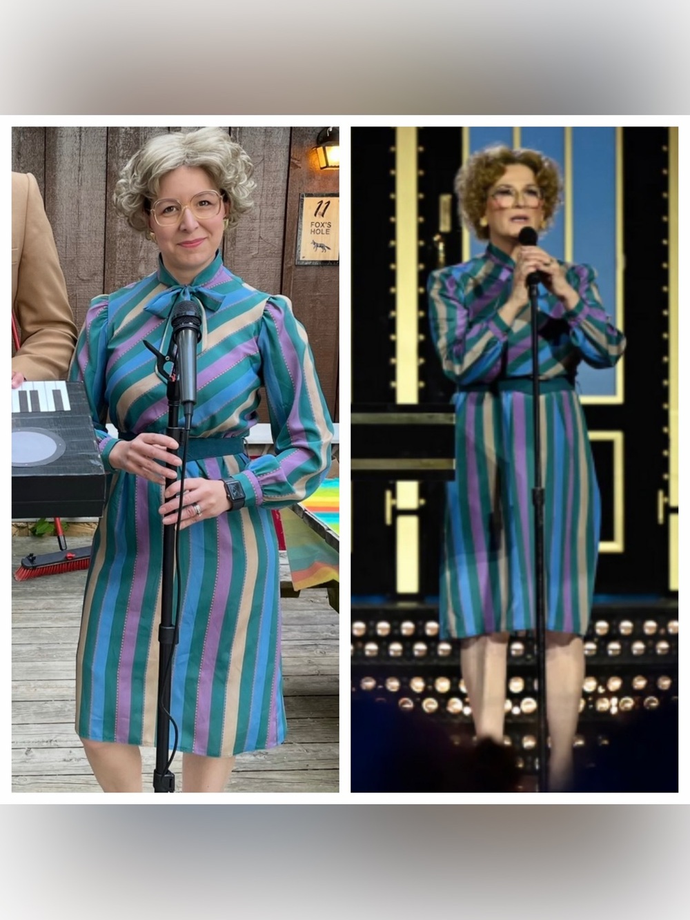 Vintage SNL The Culbs Bobbi Culp Ana Gasteyer Costume Dress Wig Glasses Sz XS/S